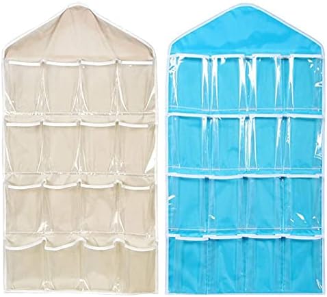 NA 2 Pcs Polyester Wall Hanging Wardrobe Storage Waterproof Door Hanging Storage Bag Shoe Rack Hanger Underwear Bra Socks Closet Storage Organizer With 16 Pockets for Bedroom Living Room Bathroom