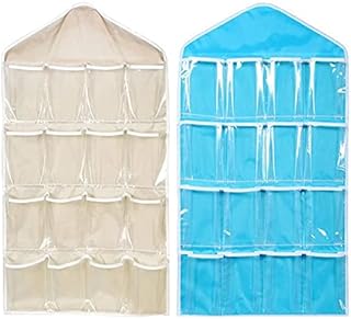 NA 2 Pcs Polyester Wall Hanging Wardrobe Storage Waterproof Door Hanging Storage Bag Shoe Rack Hanger Underwear Bra Socks Closet Storage Organizer With 16 Pockets for Bedroom Living Room Bathroom