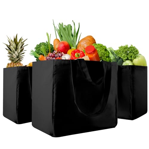 musbus 3-Pack Large Canvas Bag, Reusable Grocery Bags with inner pockets