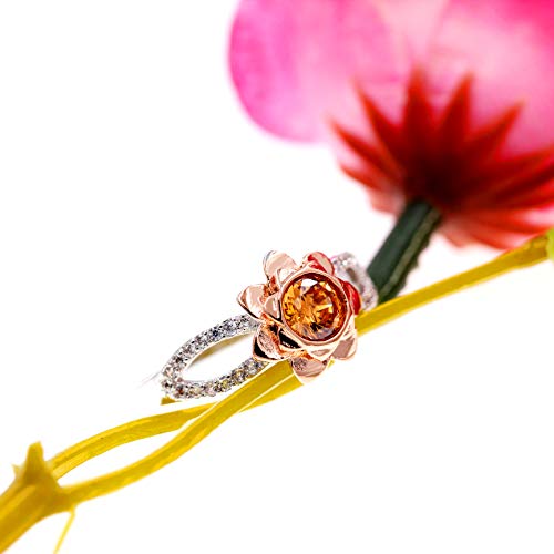 14K Rose Flower Ring Two Tones Infinity Floral Wedding Ring with Round Cut Simulated Orange Diamond Y8123