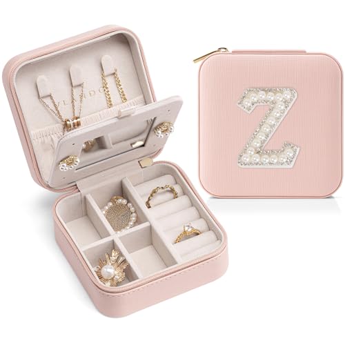 Vlando Girls Fashion Initial Jewelry Box - Small Travel Case, Mini Case - Letter Z, Pink