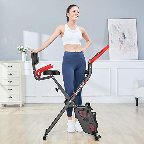 pooboo Folding Exercise Bike Indoor Cycling Bike Magnetic Upright Bike Stationary Bike with Dumbbells,Arm Resistance Bands,Pulse Sensor,LCD Monitor - Home Fitness Guru pooboo Folding Exercise Bike Indoor Cycling Bike Magnetic Upright Bike Stationary Bike with Dumbbells,Arm Resistance Bands,Pulse Sensor,LCD Monitor - Image 4