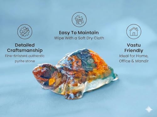 Image of Pack of 2 Natural Money Magnet Tortoise 2.7x1 Inch |Citrine Tiger Eye Green Aventurine Pyrite Turtle | Vastu Feng Shui Idol for Wealth Good Luck Home Office Decor | Housewarming Gift