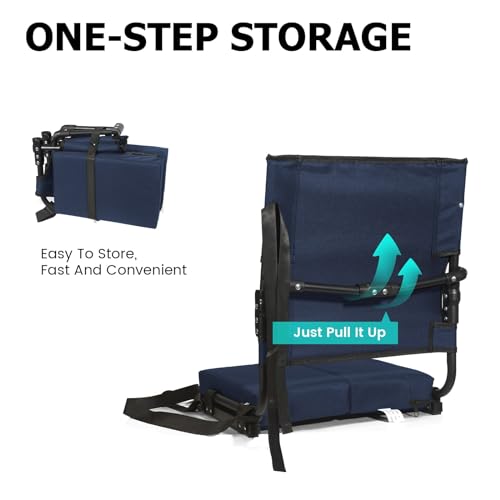 Stadium Seats for Bleachers with Back Support Extra Wide, Most Compact Bleacher Chairs with Highest Back and Thick Cushion, Portable Folding Stadium Chair for Adults at Sports Events. (Navy Blue) - Thumbnail 6