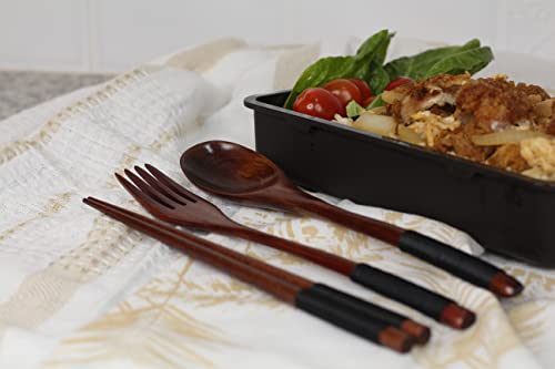 Printsupremacy 3-Piece Japanese Wooden Utensil Set Spoon Fork And Chopsticks With Floral Pouch, Foodie Travel Novelty Business, Souvenir Ideas For Advertising Housewarming Wedding (5 Set, Plain) #TOP2