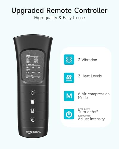 Leg Massager, ALLJOY Leg Air Compression Massager for Circulation and Pain Relief,2 Heat Levels Foot/Knee Massager,6 Modes with Memory Function Controller, Full Leg Massager, Gift For Women Men