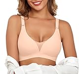 Xcutting Wireless Push Up Full Support Bra No Underwire Silky Bras Lace Design Bralettes for Women Ultra Soft Support Bra for Large Breasts with Extender (Nude,Small)