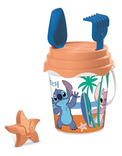 Mondo Toys - Bucket Set + Water Can Stitch - Seau ø17 cm avec cruche pour Eau - Jouet de Plage (6 pièces) pour Enfants - 28736