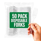 VURAPACK Disposable Plastic Clear Cutlery 50 Count, Heavy Duty Clear Forks, Food Safe Disposable Cutlery, Plastic Utensils for Parties, Camping & Everyday Use (Fork - 50 Pack)