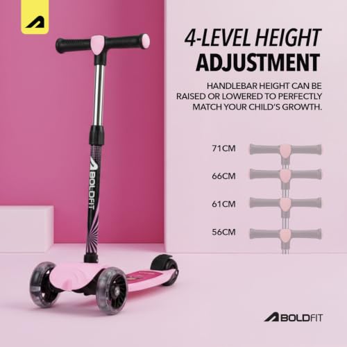Image of Boldfit Kids Scooter 3 Wheel Kick Scooty for Kids (Above 5 Years) Foldable 4 Adjustable Height Toys for Boys & Girls, Safe Skate Scooter with LED Wheels & Birthday Gift Max Weight 50 Kg, ZigFold-Pink
