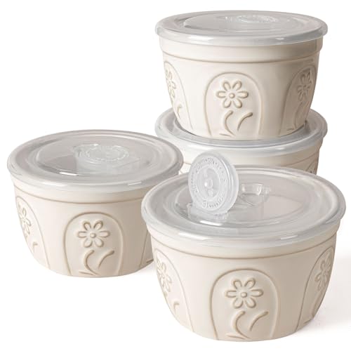 Artena Ramekins with Lids, Creme Brulee Ramekins Oven Safe, Ceramic Pudding Cups, Souffle Cups, Custard Cups, Dipping Sauce Cups, Food Storage Contain