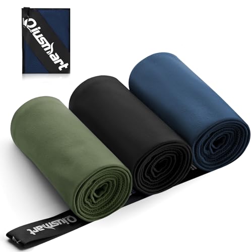 Mikrofaser Handtuch 3er Set (60*120cm): Schnelltrocknend & Kompakte Microfaser Sporthandtuch, für Reisehandtuch, Badetuch, Fitness, Strandtuch und Sport Handtücher (Marineblau + Schwarz + Armeegrün)