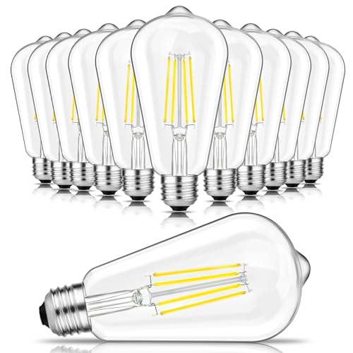 Svater Vintage LED Edison Bulbs 60W Equivalent, 6W ST58 5000K Daylight White Antique LED Filament Bulbs, E26 Medium Base, Clear Glass Style for Home and Commercial, Dimmable, 850 LM, 12 Pack by Svater - Used condition - US$18.78