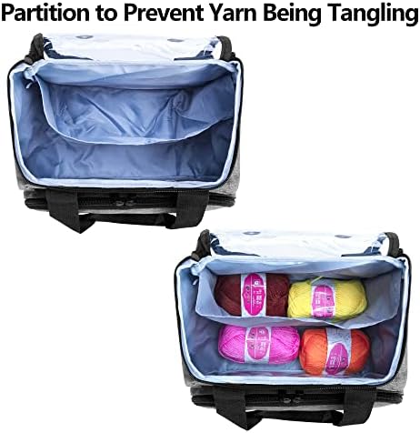 LoDrid Small Yarn Storage Bag for Knitting Kit & Crochet Accessories, Portable Knitting Tote with 2 Grommets, Yarn Project Organizer for Knitting Supplies Set for Adults & Kids, Grey (Bag Only)