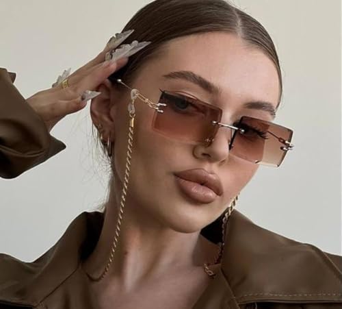 Rectangle Sunglasses for Women & Men, Rimless Square Shades Rave Glasses with UV400 Protection and Anti-glare3