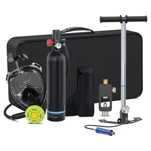 Reusable Scuba Tank with Pump Mask Set, DOT Certified Portable Dive Portable Lungs for Recreational Diving, Underwater Photography, Rescue Operations (Black)