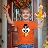 Funny Turkey Face Thanksgiving Kids Turkey T-Shirt Boy Fall Clothes Short Sleeve Tops 5-6 Years