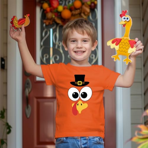 Funny Turkey Face Thanksgiving Kids Turkey T-Shirt Boy Fall Clothes Short Sleeve Tops 5-6 Years
