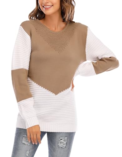 shermie Women's Color Block Pullover Sweaters Long Sleeve Crew Neck Loose Casual Sweater2