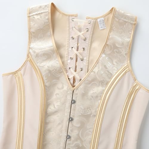 Mens Corset Vest Lace Up Bones Formal Waistcoat Beige Floral Waist Trainer Dress Vest For Wedding Party3