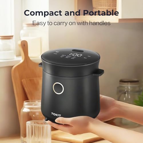 Bild 5 - TOKIT 1,5L Reiskocher Klein für 1-2 Personen, Multikocher Mini Reiskocher mit Antihaftbeschichtetem Aus Edelstahl, 24-Stunden-Timerund Warmhalten, tragbar, 9 Funktionen für Braunen Reis, Dampf, Suppe