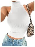MakeMeChic Sleeveless Turtle Neck Tops Crop Mock Neck Tops for Women White Small