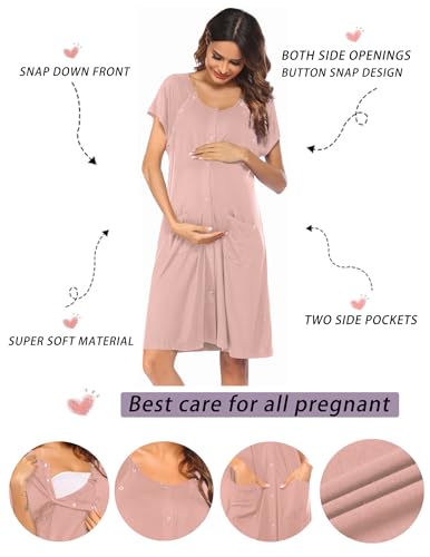 Image of Ekouaer Labor Delivery Gown Nursing Braeastfeeding Dress Maternity Clothes