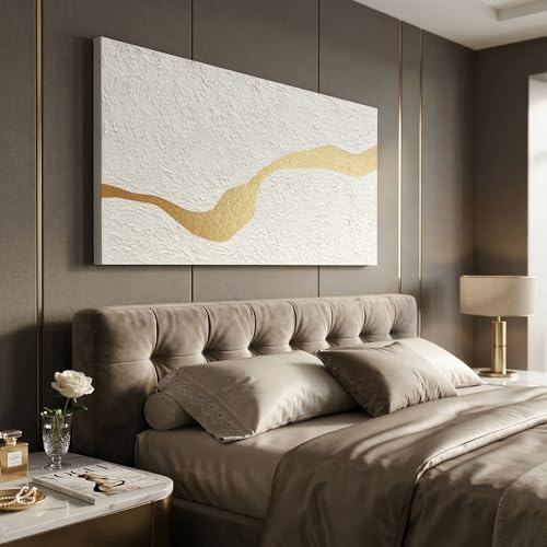 Large Horizontal Abstract White & Gold Textured Wall Art for Living Room by JUHOME - Used condition - Image 3