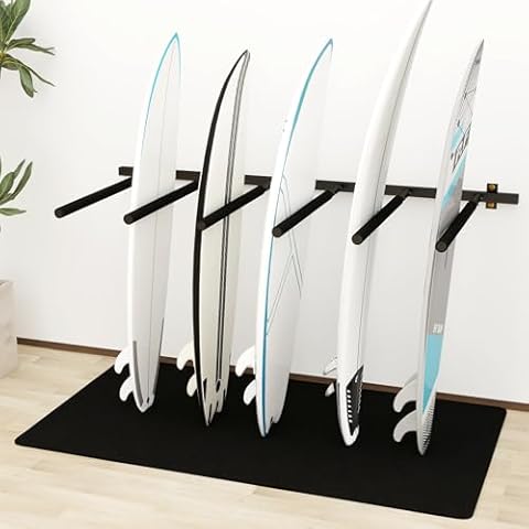 Neorexon Surfboard Rack Wall Mount 6 Arms, Surfboard Rack for Wall with Rubber Mat, Vertical Paddle Board Storage Holds 6 Boards Storage Mount System at Home and Garage Cover