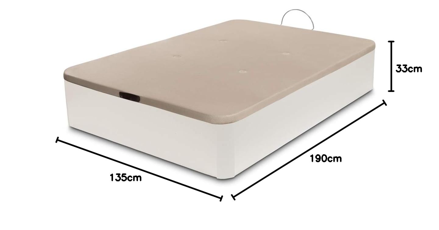 DORMIDAN Canapé Abatible Gran Capacidad 135x190 cm Blanco con Colchón Viscoelástico y Almohada