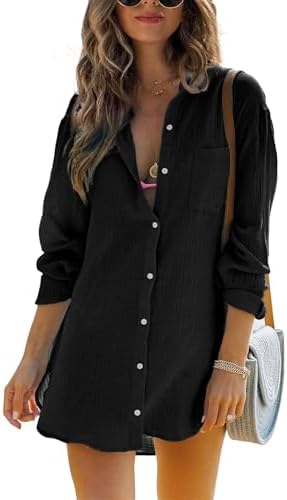 Cicy Bell Damen Langärmel Bluse Sommer Musselin Tops Strandkleid