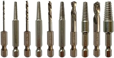 NordWolf 10-Piece Stubby Left Hand Reverse Drill Bit and Screw Extractor Set, M35 Cobalt Reverse Bits with 1/4" Hex Shank, SAE Sizes 5/64"-7/64"-5/32"-1/4"-19/64" in Storage Case