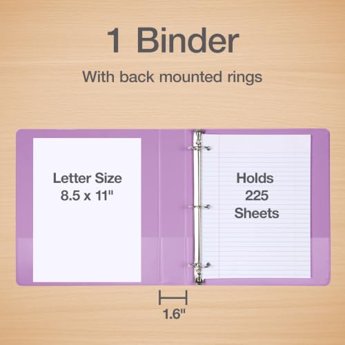 Oxford 3 Ring Binders, 1 Inch, 1 Pack, Purple, Holds 225 Sheets, Round Ring Binder, PVC Free, Customizable Covers, 2 Pocket Three Ring Binders for School, Home, and Office Organization - Image 2