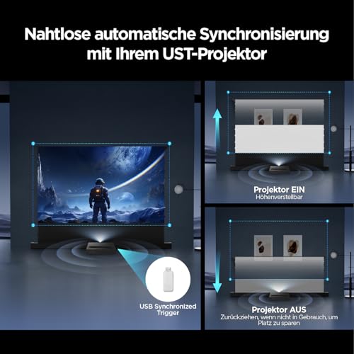 NothingProjector Beamer Leinwand, 120 Zoll Bodenstehend Ausziehbar Elektrisch, ALR CLR, 4K UHD Laser TV Bildschirm, Mobile Heimkino Tragbar, Screen für Ultrakurzdistanzprojektor, Keine Montage
