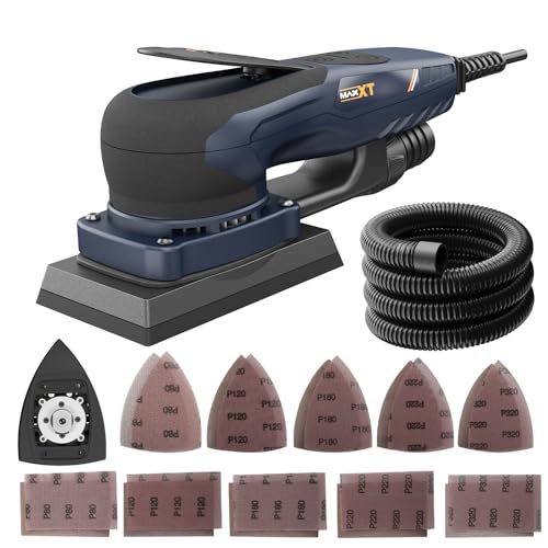 MAXXT 2IN 1 Brushless Delta and Rectangle Sander 350W, Orbit Diameter: 3.0mm, 6-Speed Adjustment（4000-10000） 1-2s Stop, 20 Sheets of Sandpaper, Easily Handles Tight Corners and fine Sanding