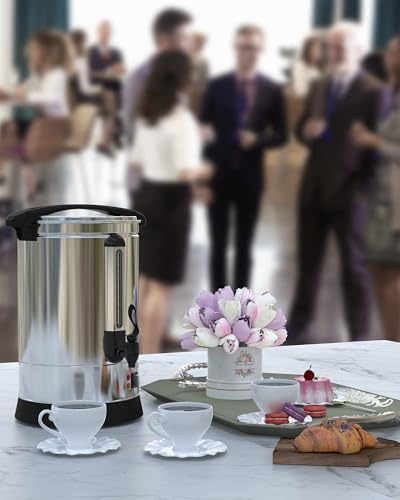 Image of 100-Cup Commercial Coffee Urn - 14l Large Stainless Steel Electric Coffee Maker for Churches, Meeting Rooms, Lounges, and Large Gatherings