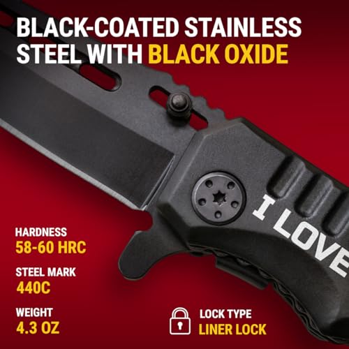 Grand Way Gift for Men and Women - Pocket Knife with Engraved 'I LOVE YOU' for Her & Him Husband Boyfriend Wife Girlfriend Couples - Romantic Gifts Ideas for Anniversary Birthday - 6681 ILY