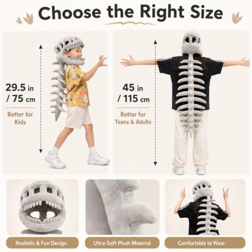 Dinosaur Skeleton Costume – 3D Spinosaurus Skull Mask & Plush Spine for Halloween, Cosplay & Dress-Up Play (29.5in) — view 2