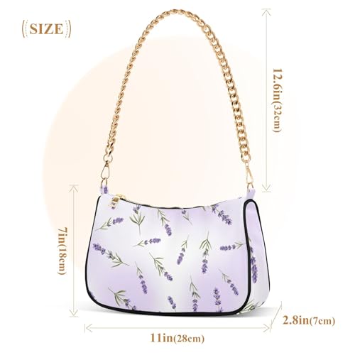 Zipper Evening Bags Purse Lavender Flowers Leaves Purple Tote Handbag Women Prints Shoulder Purses with Chain Strap3