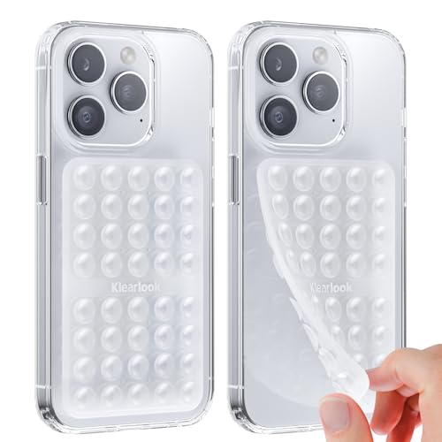2PCS Silicone Suction Cup Phone Case Mount Double Sided - Klearlook Silicon Sticky Phone Grip with Higher Suction Power Suction Pad Hands-Free Smartphone Accessories Holder for Selfies & Videos Clear