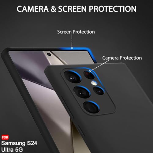 Image of TheGiftKart Liquid Silicone Back Cover Case for Samsung Galaxy S24 Ultra 5G | Soft Micro-Fibre Lining Inside | Camera & Screen Protection | Shockproof Case for Samsung S24 Ultra (Silicone, Black)