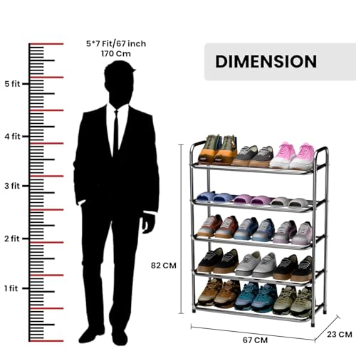 Image of 5-Tier Metal Shoe Rack - Sturdy Black Shoe Organizer for Closet, Entryway, and Bedroom - Space-Saving Storage Shelf for 15 Pairs of Shoes (5 SHLEF SHOE RACK)