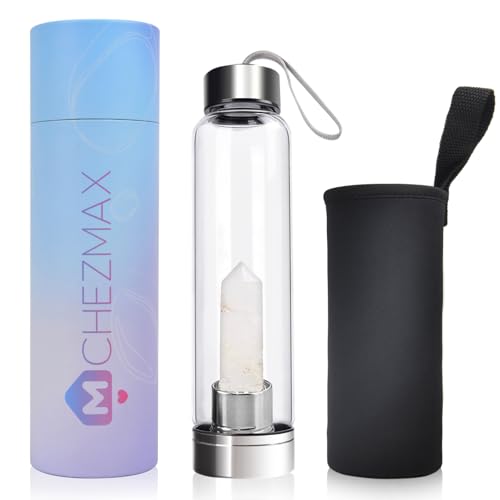 , Glass Water Bottles With Changeable Natural Crystal Center