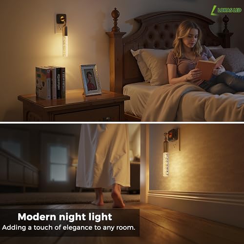 Image of L LOHAS LED Night Lights Plug into Wall, Dimmable Night Light 0-100LM, Rotating Night Lights with Light Sensor, 3000K Soft Light, LED Acrylic Bubble Nightlight Plug in for Bathroom Hallway, 1 Pack
