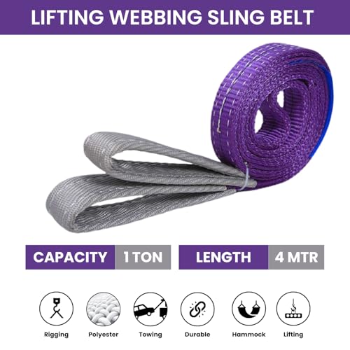 Image of Shield Flex Heavy Duty Lifting Sling Belt (Pack of 1) | Polyester Webbing Flat Belt for Material Handling, Towing, Construction & Industrial Use (1 Ton 4 Mtr)