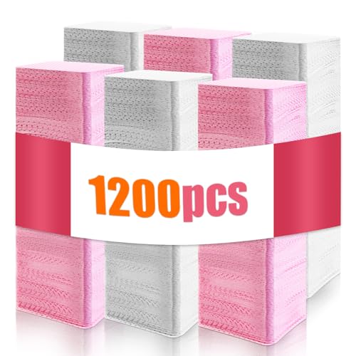 ZUZGO 1200 rollos de celulosa para uñas, sin pelusas, para uñas de gel, toallitas de uñas, sin pelusas, almohadillas de algodón (blanco, rosa)