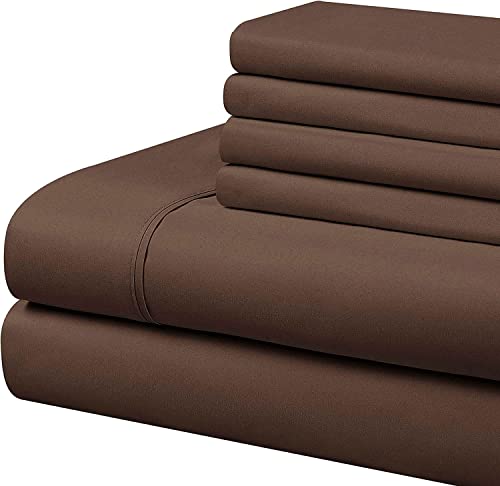 HUNTER BEDDING Juego de sábanas de 400 hilos, 6 piezas, 100% algodón egipcio, 1 sábana encimera, 1 sábana bajera ajustable (35 cm) de profundidad y 4 fundas de almohada, sábanas de lujo de hotel,