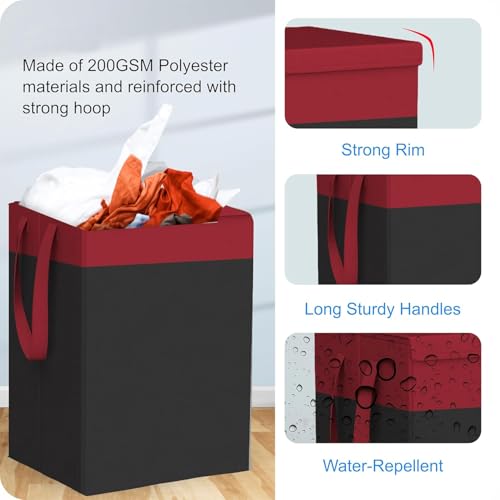 Image of LAXIS 75L Laundry Bag for Clothes with Lid, Large Dirty Clothes Laundry Basket & Cloth Storage Bin, Used Clothes Organizer, Multipurpose Laundry Basket for Bedroom & Bathroom - Red