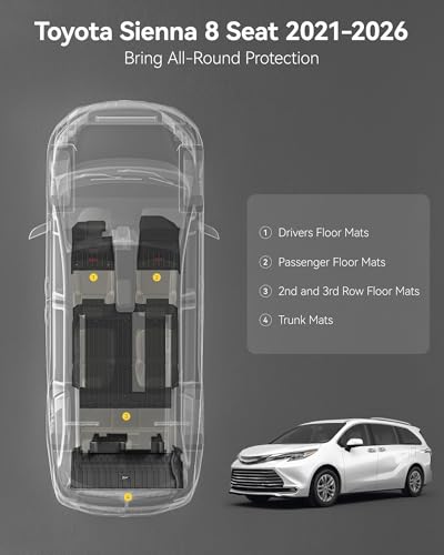 Image of 3W Floor Mats & Trunk Mat for 2021-2026 Toyota Sienna LE /XLE 8 Seat
