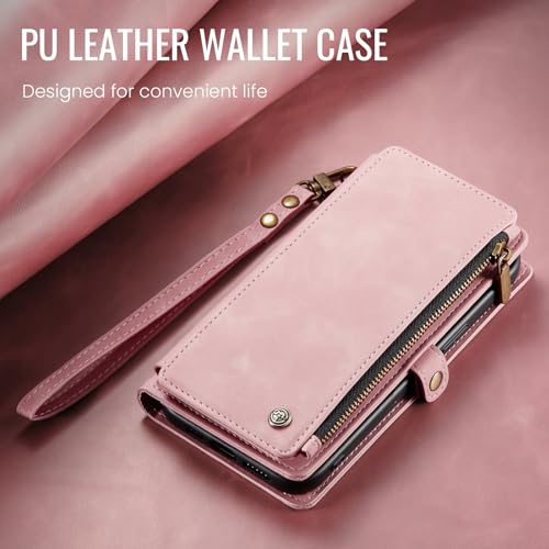 Defencase Compatible with iPhone 15 Pro Case Wallet with RFID Blocking Card Holder for Women Men, PU Leather Magnetic Snap Flip Zipper Strap Wallet Phone Case Fit for iPhone 15 Pro 6.1", Rose Pink by Defencase - Image 7